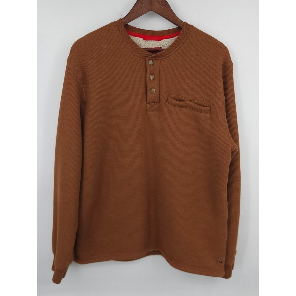 Coleman Mens Sherpa Lined Waffle Henley Shirt Large Brown Thermal Pullover